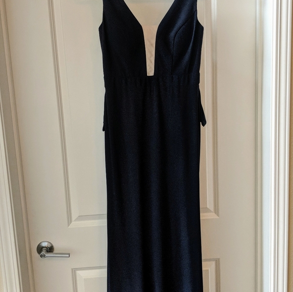 Xscape Illusion Front Navy Gown - Picture 3 of 5